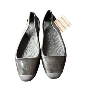 Crocs Women's 10 Sienna Shiny Flats Square Toe Black Slip On new